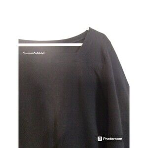 Woman Within Top L Black 100% Cotton Florentine Neck Popover Tunic Career Basic